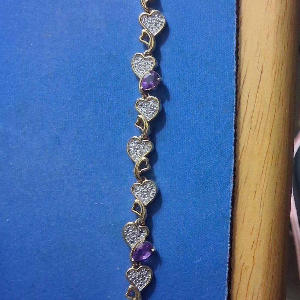 Source Unknown Gold and Purple Heart Bracelet